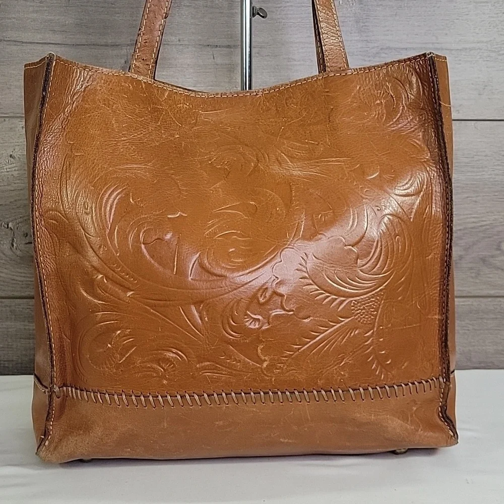 Patricia Nash Brown Tooled Leather Tote Shoulder Bag